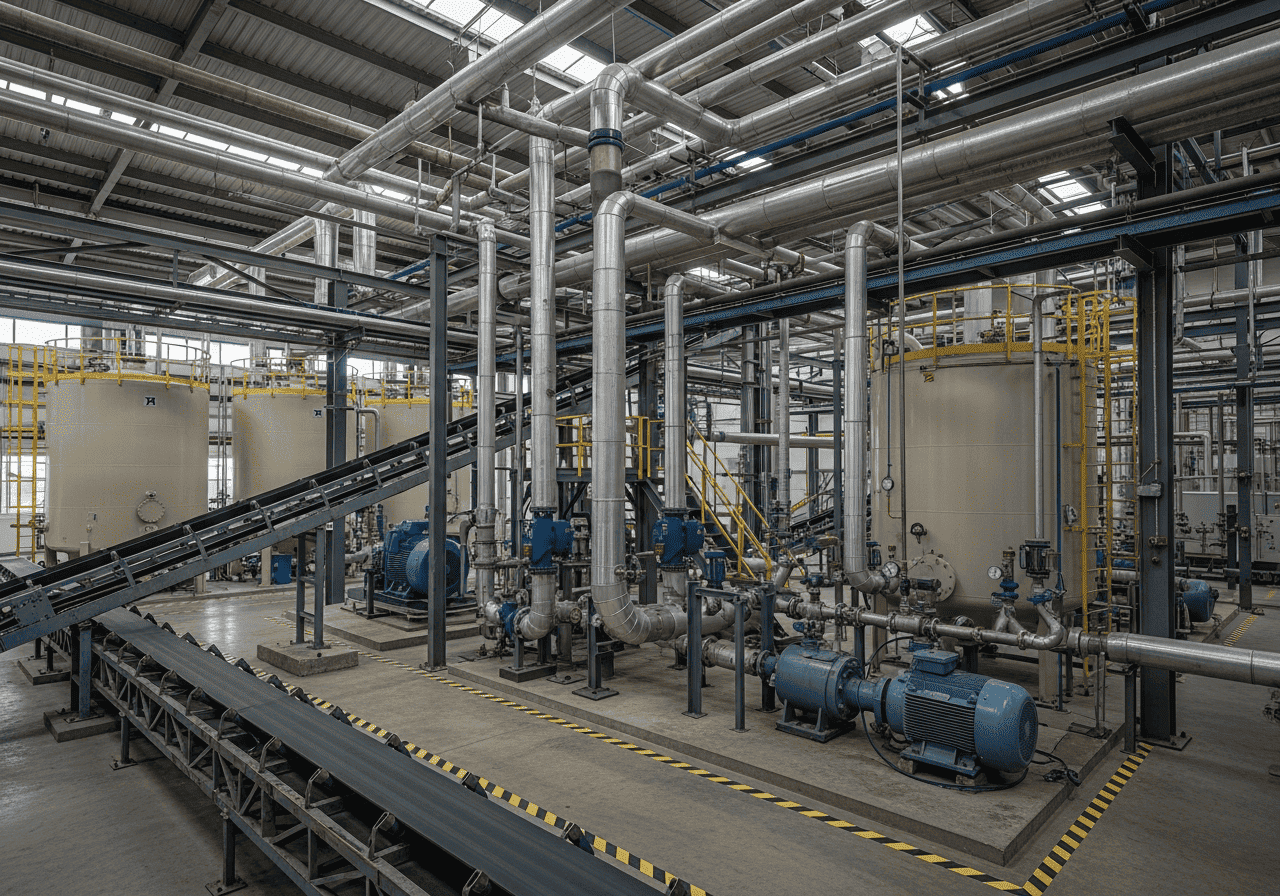 Sistema de tuberías en instalación industrial
